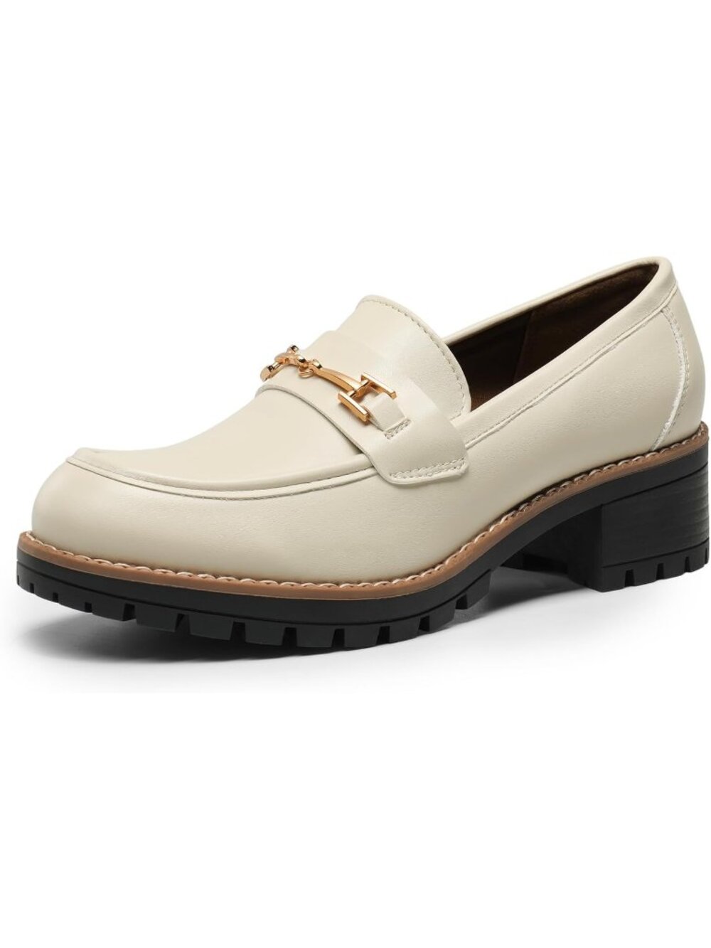 DREAM PAIRS Women's Beige Comfortable Chunky Latex Insole Platform Loafer Shoes